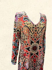 Ethnic Floral Print Maxi Dress V Neck Long Sleeve