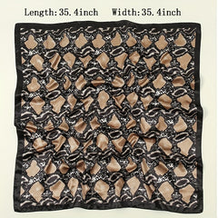 Snake Print Scarf Brown Square Satin Vintage Neckwear
