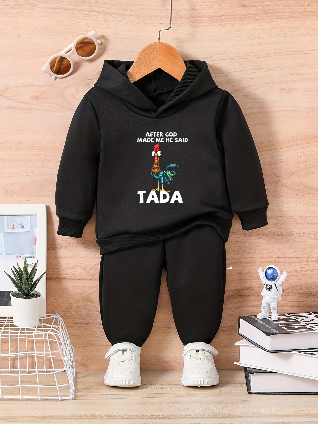 Funny Rooster Print Kids Outfit Toddler Baby Trousers Long Sleeve Sweatshirt Set