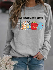 Letter & Cartoon Print Sweatshirt Crew Neck Long Sleeve Women's Clothing