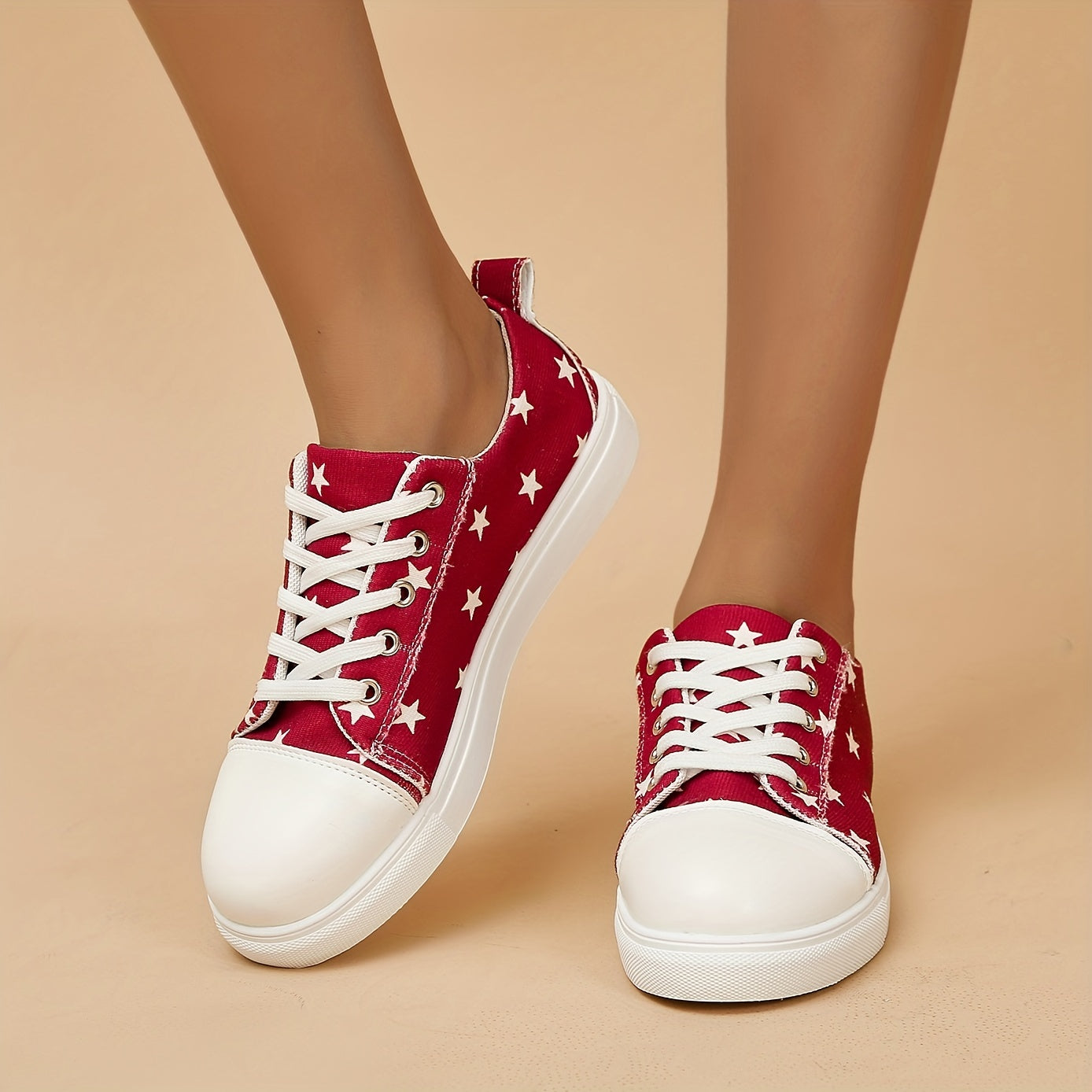 Women's Star Pattern Canvas Sneakers Lace Up Lightweight Outdoor Shoes