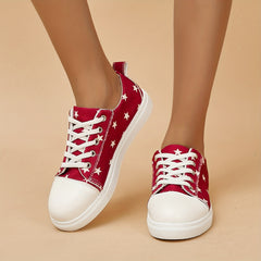 Women's Star Pattern Canvas Sneakers Lace Up Lightweight Outdoor Shoes