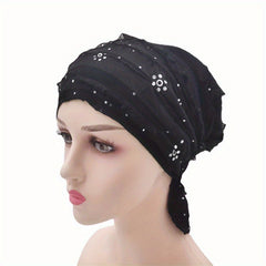 Sequin Decor Ruffle Turban Cap Elastic Head Wrap Ramadan Hijab Hats