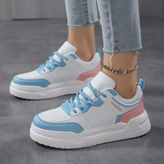 Women's Faux Leather Chunky Sneakers Non Slip Flat Shoes