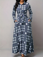 Geometric Print Button Up Maxi Shirt Dress