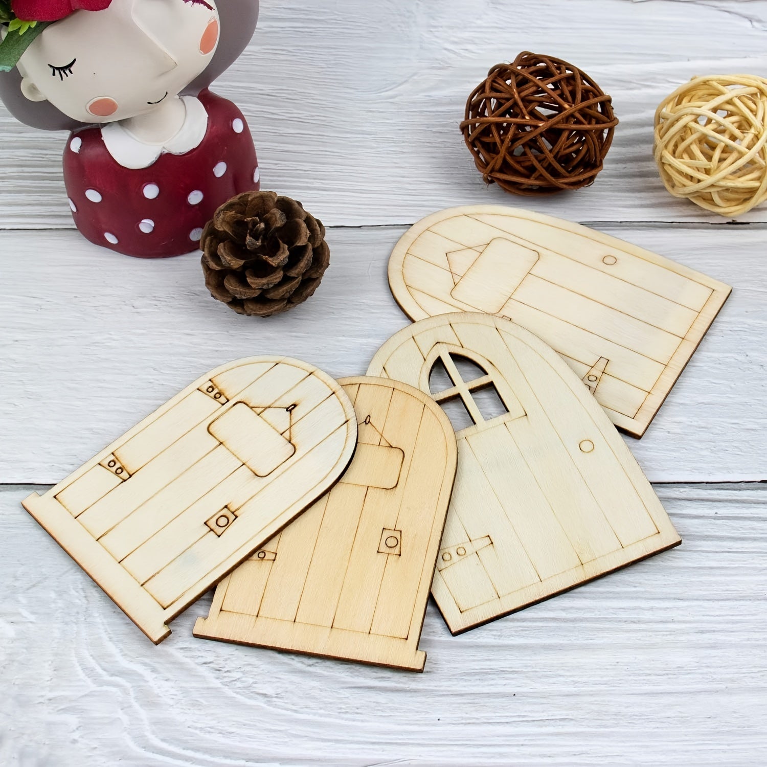 12pcs Mini Fairy Door Wooden Craft Kit Unfinished DIY Fairy House Accessories