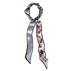 Long Ribbon Scarf Silk Floral Print Skinny Scarf Ribbon Necktie