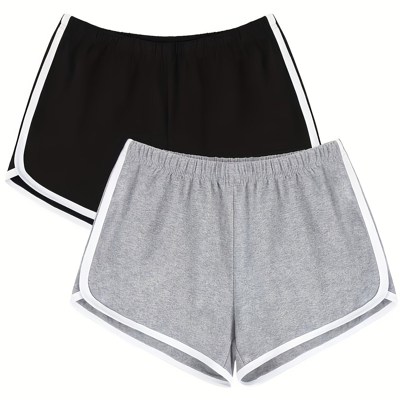 2 Pack Sporty Pajama Shorts Set Women's Plus Size Elastic Waist Home Wear
