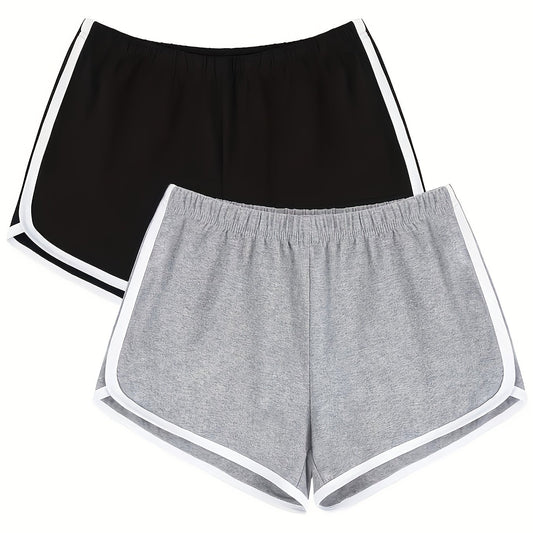 2 Pack Sporty Pajama Shorts Set Women's Plus Size Elastic Waist Home Wear