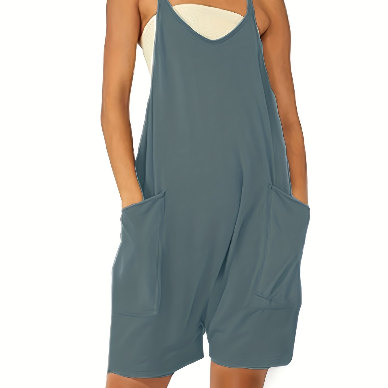 Preppy V-Neck Romper with Pockets