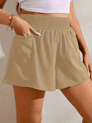Solid Elastic High Rise Non Stretch Sporty Shorts