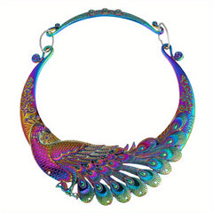Vintage Peacock Chunky Collar Choker Necklace Exaggerated Jewelry