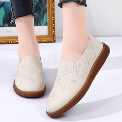 Floral Embroidered Loafers Lightweight Faux Leather Flats Slip On Shoes