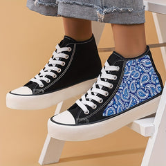 Paisley Print Canvas High Top Sneakers Lace Up Skate Shoes
