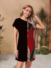 Random Print Crew Neck Casual Dress For Summer & Spring Women's Clothing