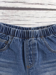 Girls Casual Ripped Denim Shorts Elastic Waist Comfortable Daily Wear