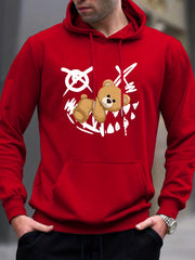 Teddy Bear Print Hoodie Men's Casual Graphic Pullover Hooded Sweatshirt