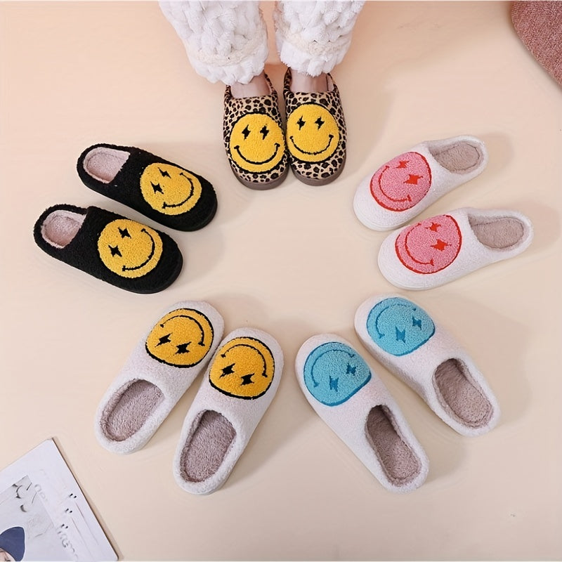 Women's Lightning Smile Face Slippers Warm Closed Toe Plush Home Shoes
