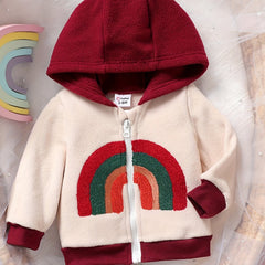 Baby Girl Hooded Rainbow Plush Jacket