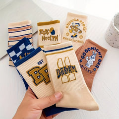 7 Pairs Letter Print Mid Tube Socks