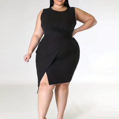 Women's Round Neck Ruched Slim Fit Dress