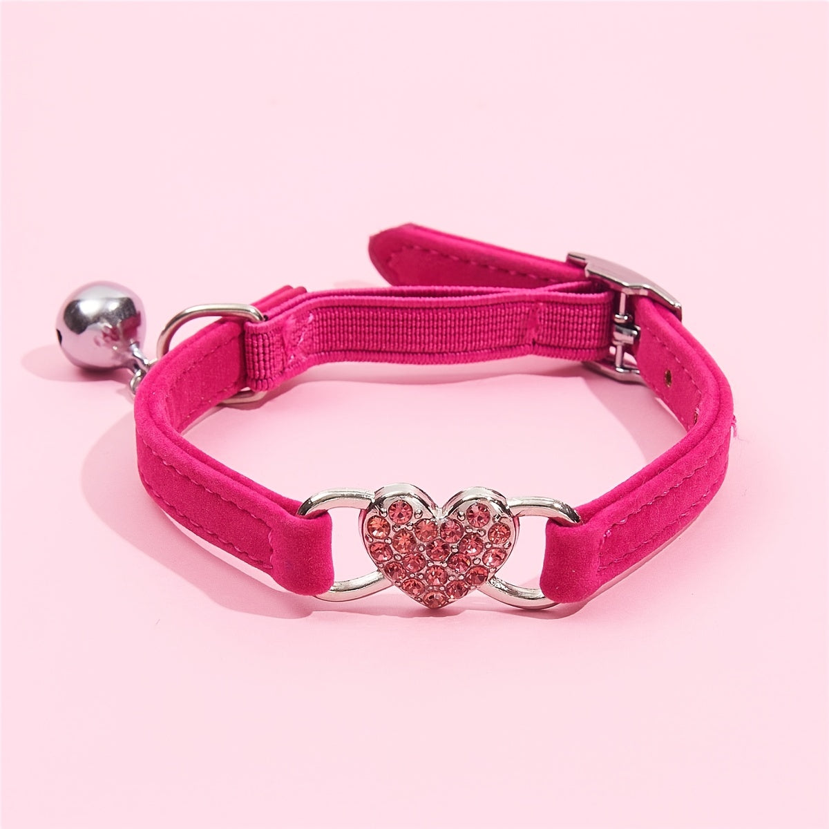 Stylish Rhinestone Heart Pet Collar with Bell - Safe and Adorable Accessory