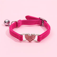 Stylish Rhinestone Heart Pet Collar with Bell - Safe and Adorable Accessory