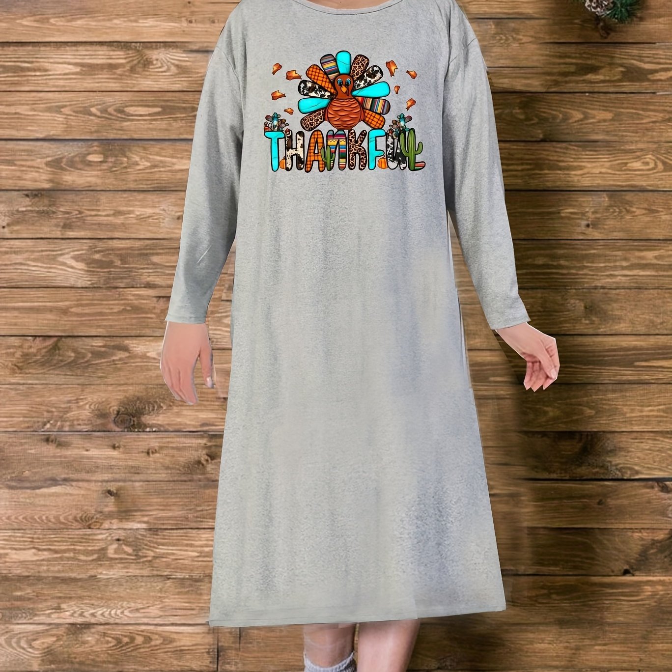 Turkey Print Long Sleeve Tee Nightdress