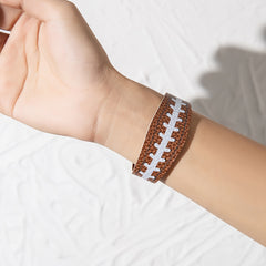 Rugby Pattern Faux Leather Bracelet Sports Style Snap Bangle