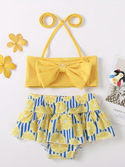 Girls Summer Lemon Tankini Swimsuit with Bow Toddler Swimwear Set