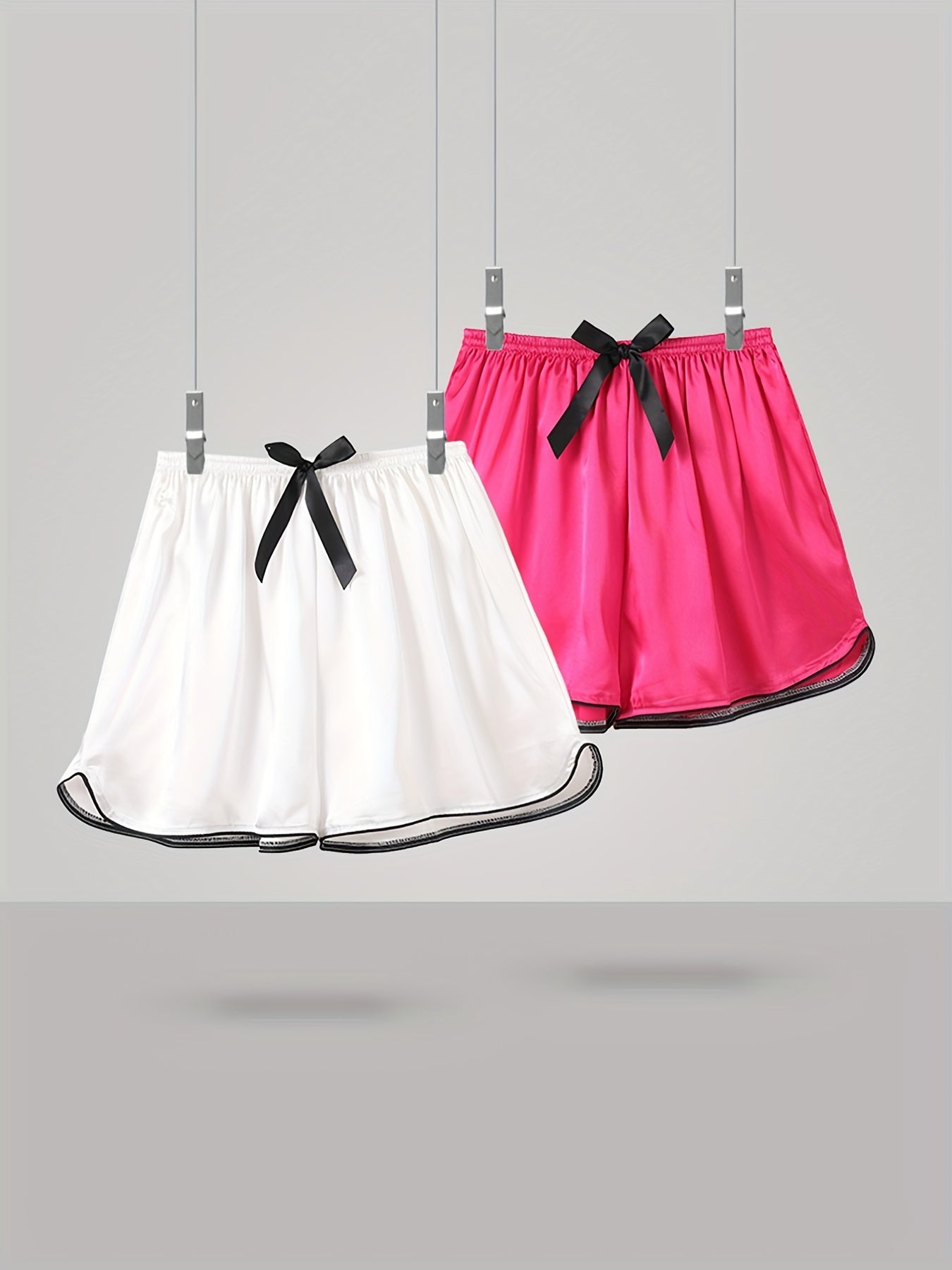 2 Sets Bow Satin Sleep Shorts Women's Sleepwear
