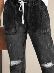 Ripped Distressed Denim Pants Straight Jeans