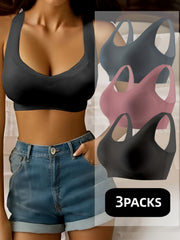 3pcs Seamless Wireless Sports Bras Breathable Workout Tank Bra Women's Lingerie