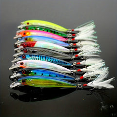 10pcs Larser Minnow Fishing Lures Set Feather Hook Bass Artificial Bait