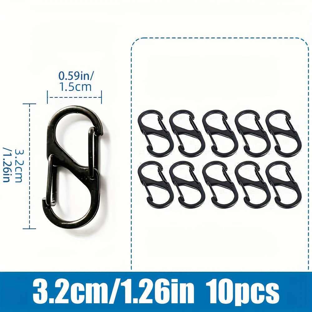 10pcs Stainless Steel S Type Carabiner Backpack Hanging Buckle Keychain