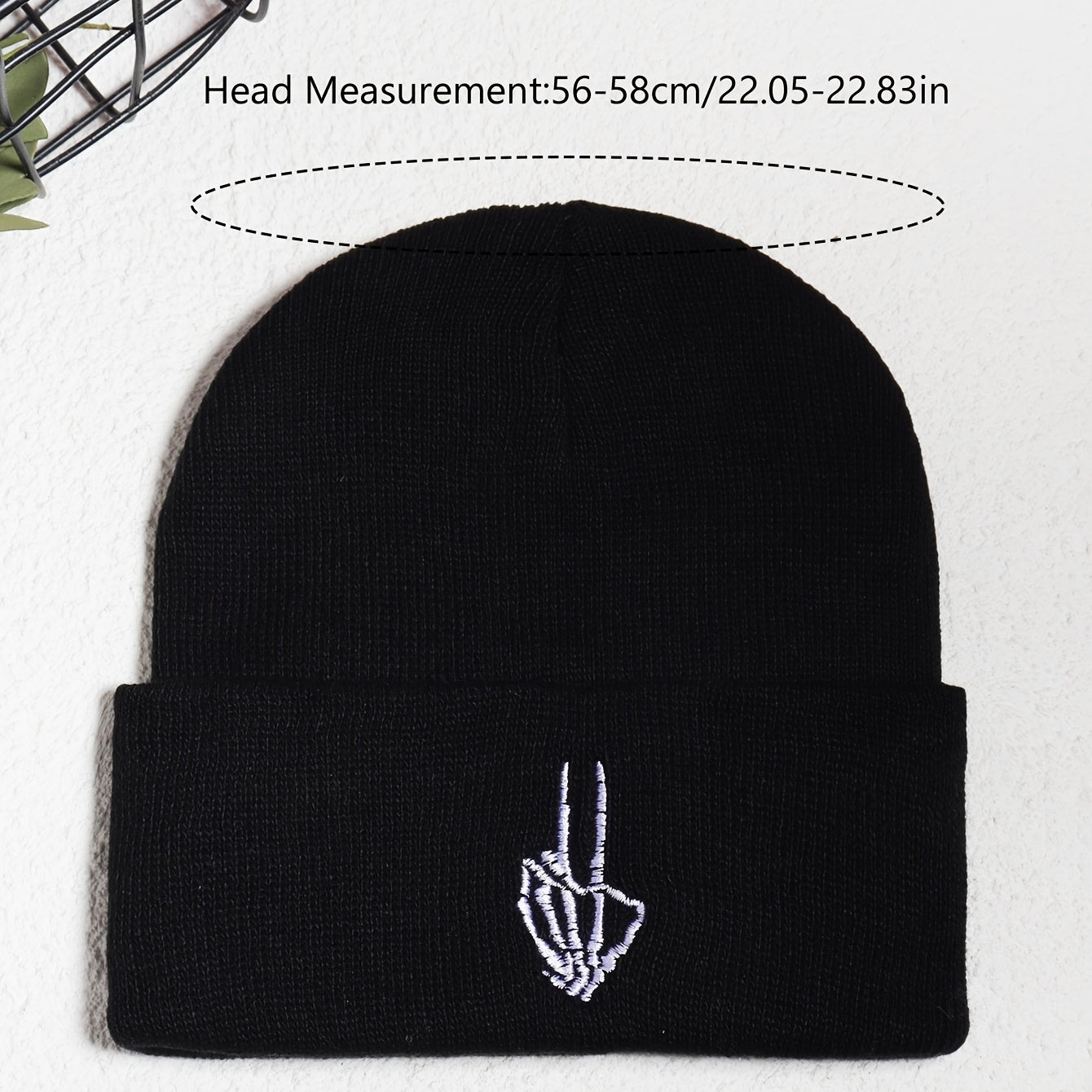 Men's Victory Sign Skull Knit Beanie Hat