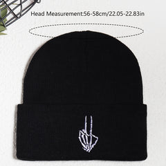 Men's Victory Sign Skull Knit Beanie Hat