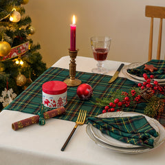 Christmas Green Yellow Plaid Table Runner Home Restaurant Hotel Mat