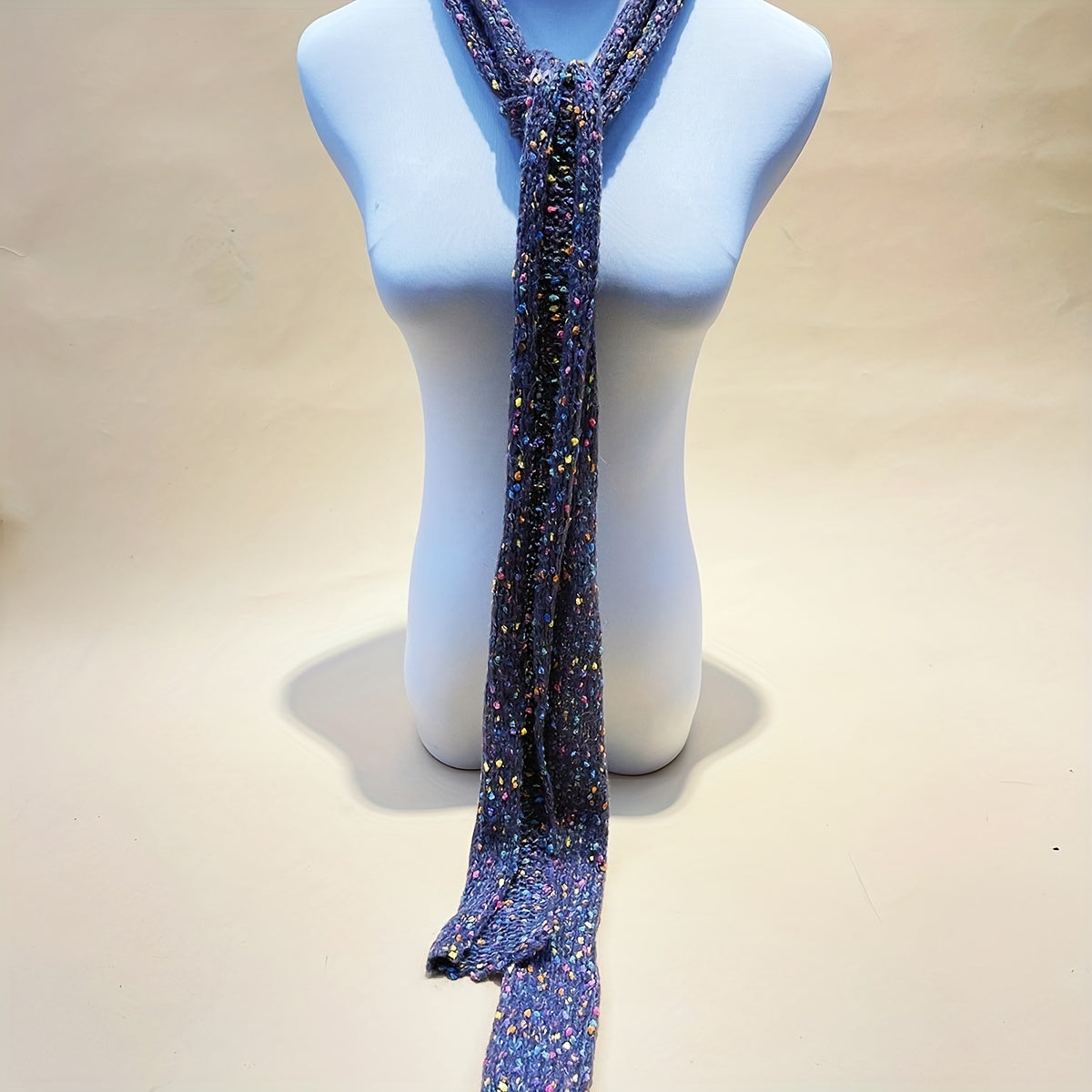 Gray Dotted Thin Scarf Solid Knitted Neckerchief Long Narrow Neck Scarf