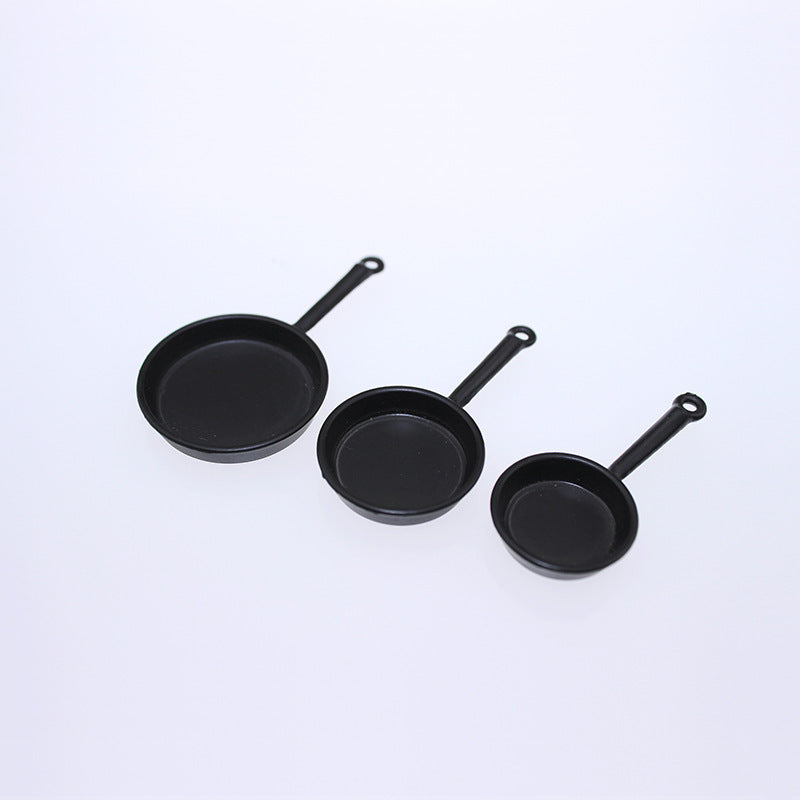 3-Piece Miniature Kitchen Pans for Dollhouse Play