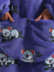 Sherpa Fleece Hooded TV Blanket with Pockets & Koala Print Nightgown