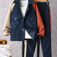 Boy's Clash Corduroy Shirt & Pants Set for Spring Fall