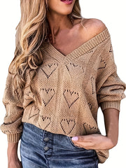 Heart Embroidered V Neck Sweater