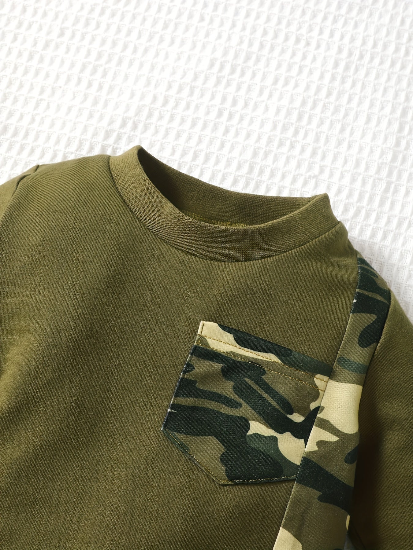 Baby Boy's Contrast Long Sleeve Top & Camo Pants Set