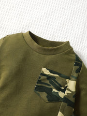 Baby Boy's Contrast Long Sleeve Top & Camo Pants Set