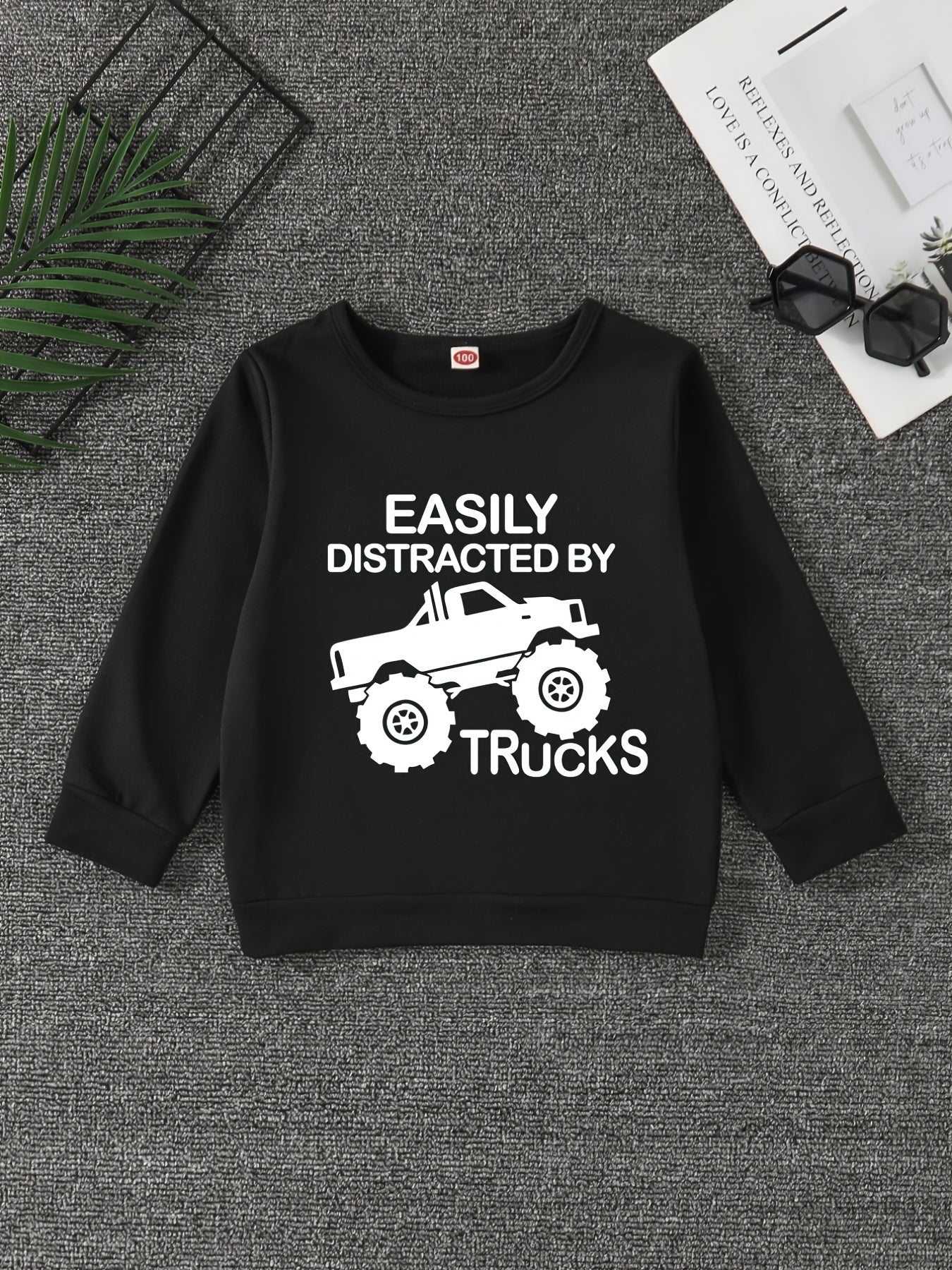 TRUCKS Letter Print Boys Casual Sweatshirt Long Sleeve Crew Neck Tops