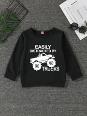 TRUCKS Letter Print Boys Casual Sweatshirt Long Sleeve Crew Neck Tops