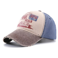 Men's Beach Print Distressed Baseball Cap