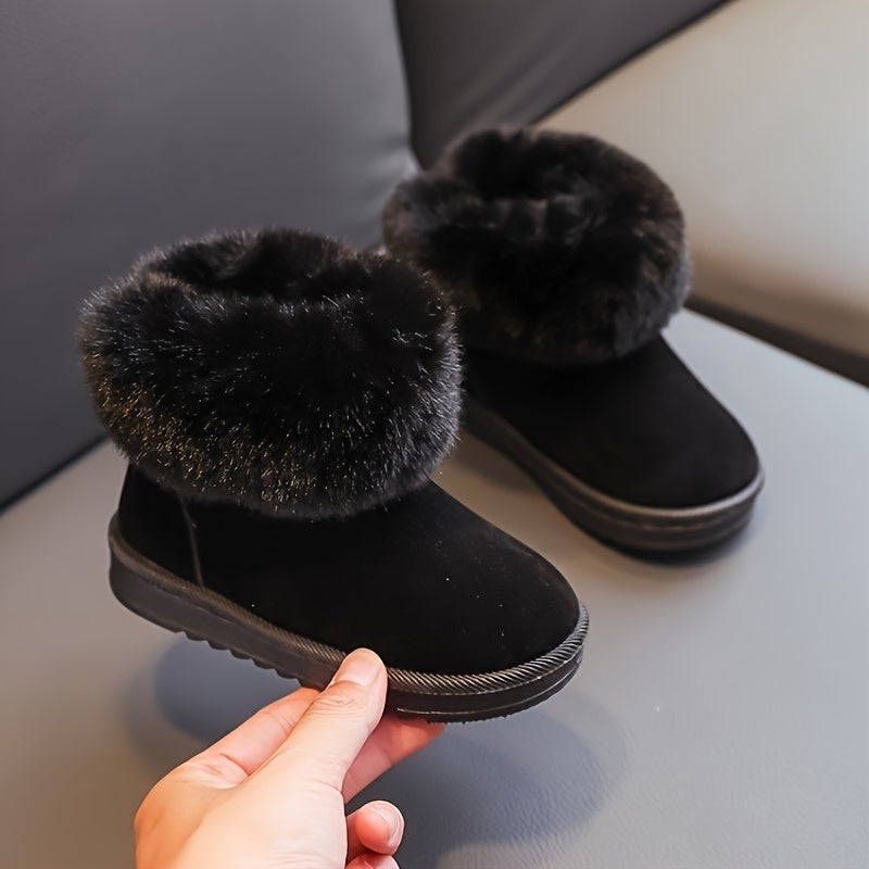 Girl's Furry Solid Snow Boots Warm Cozy Non slip Ankle Boots