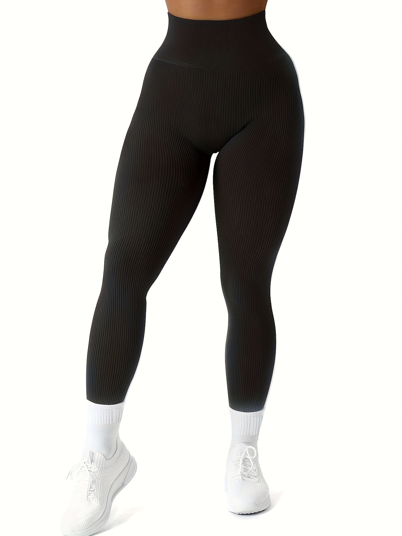 Rib Knit Yoga Pants Slim Fit Seamless Fitness High Stretch